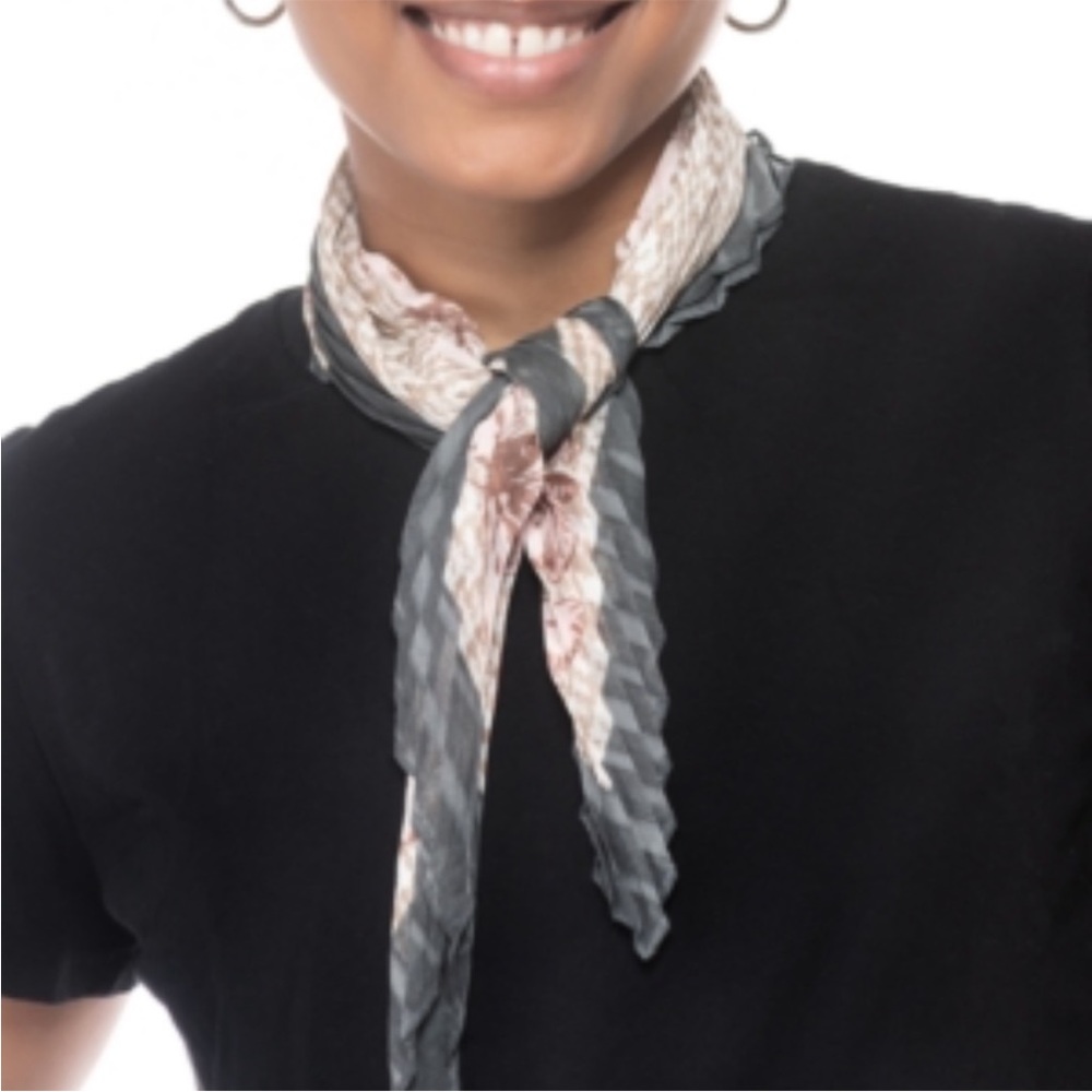 NWT Macy’s INC Neck Scarf Pleated Gray and Tan with a Hint of Light Pink